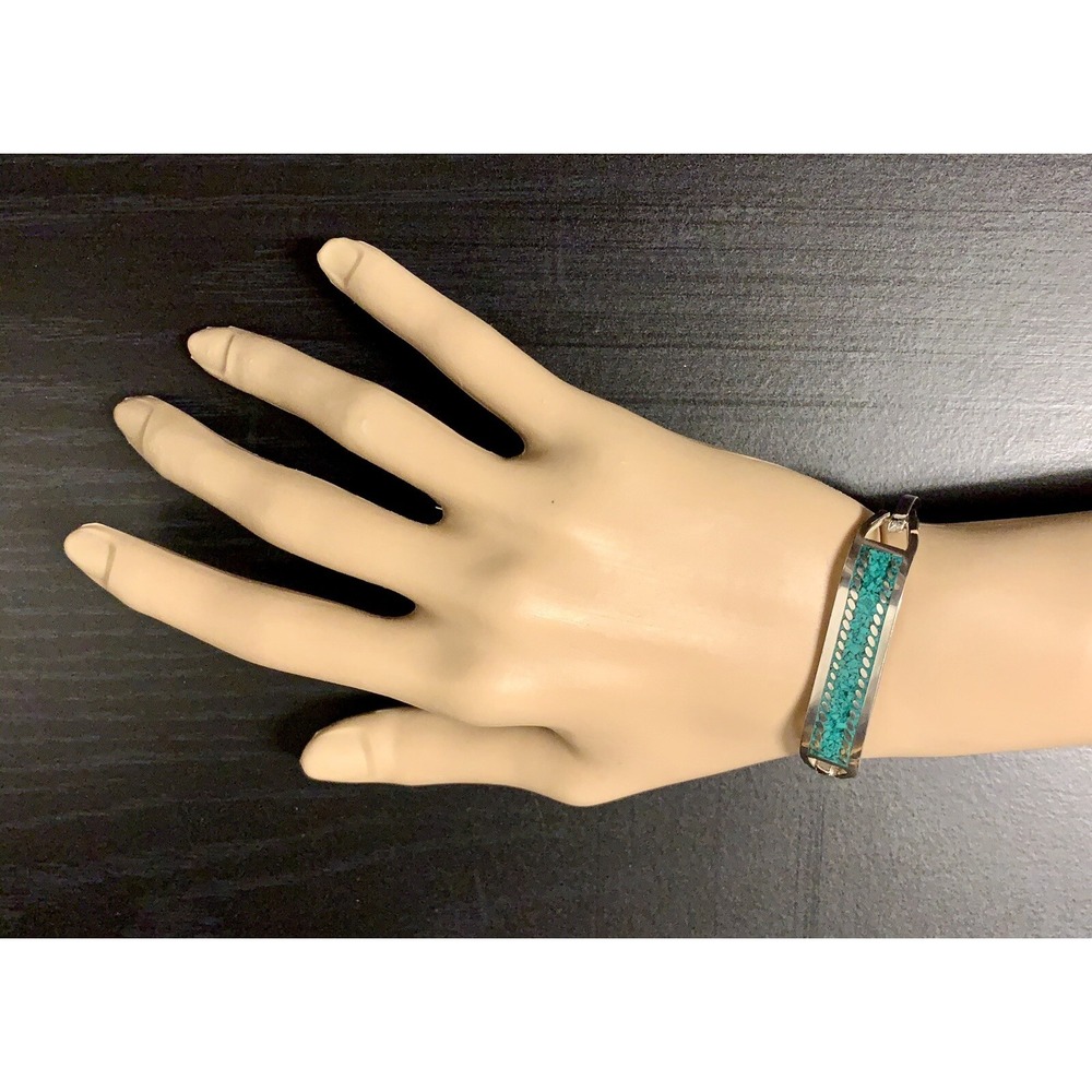 Vintage 925 Taxco Mexico Inlaid Turquoise Bangle Bracelet